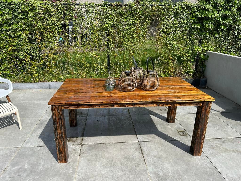 Robuuste Buitentafel 180x93 in Botenlak, Tuin en Terras, Ophalen of Verzenden, Gebruikt, Rechthoekig, Hout