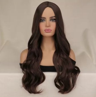 Synthetische pruik lang golvend haar - donkerbruin (68cm), Ophalen of Verzenden, Nieuw, Pruik of Haarverlenging
