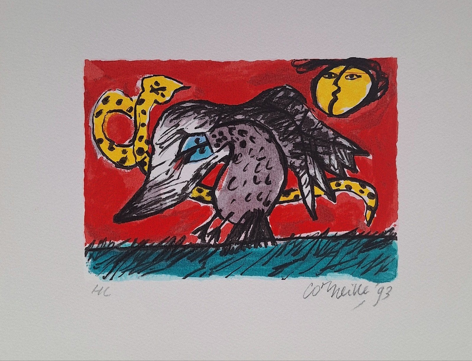 Corneille - Vogel met slang en gezicht (1993), Antiek en Kunst, 25 cm, 1950 - 1999, Ophalen of Verzenden, 32 cm