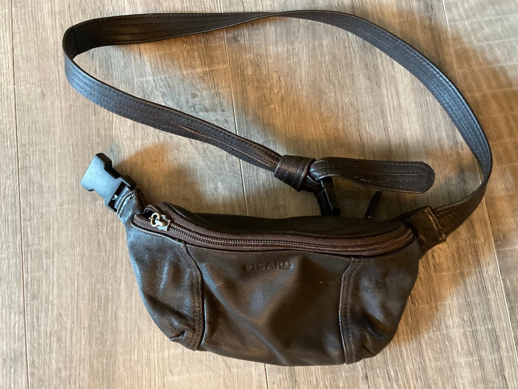 Vintage Picard bruin leren buideltas heuptasje schoudertasje, Ophalen of Verzenden, Gebruikt, Bruin, Leer