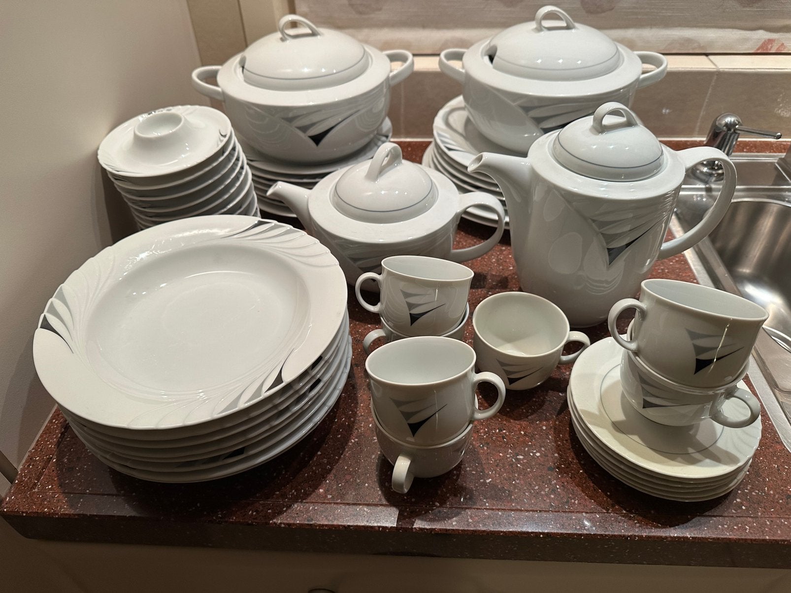 Winterling Roma servies, wit met grijs decor, Ophalen, Gebruikt, Overige typen, Overige stijlen