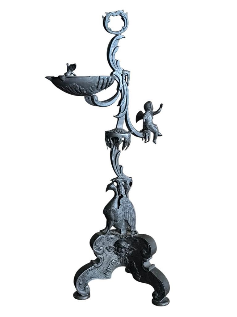 Antiek tin olielamp, Ophalen of Verzenden