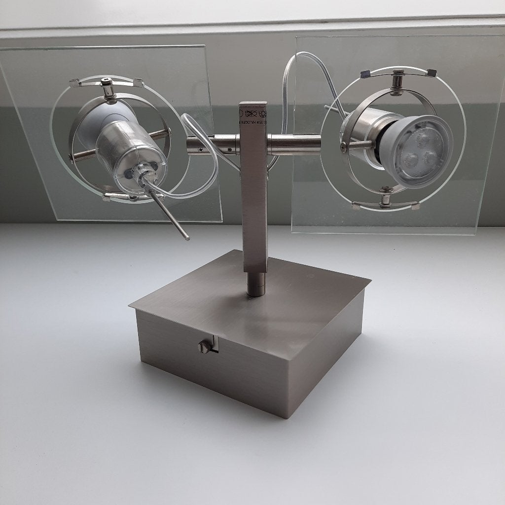 RVS lamp met 2 spotjes, Ophalen of Verzenden, Gebruikt, Industrieel, GU10