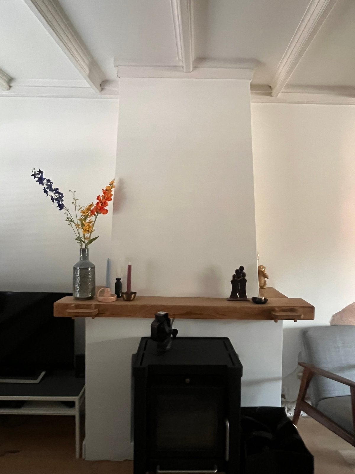 Massief houten schouwombouw - 158cm breed, Huis en Inrichting, Ophalen, Gebruikt, Vrijstaande haard, Overige soorten