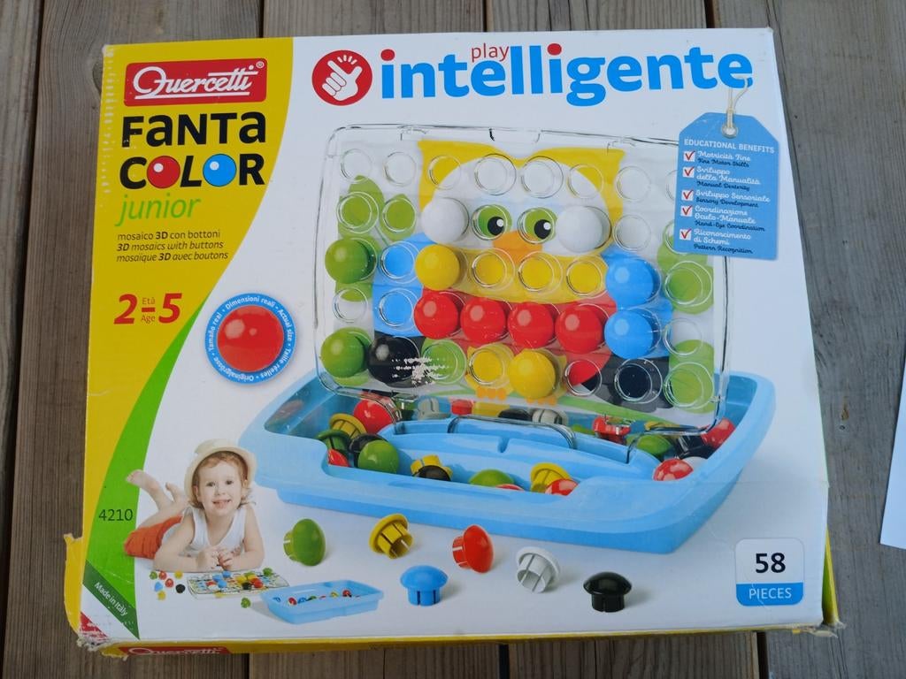 Quercetti Fanta Color Junior Mozaïek Spel 58 Stuks, Ophalen of Verzenden, Gebruikt, Puzzelen