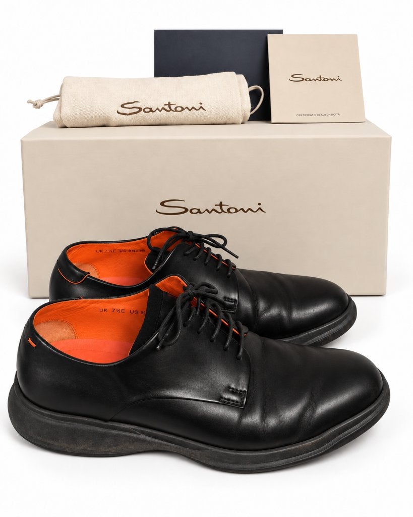 Santoni leren herenschoenen maat 7.5 / met doos, Zwart, Overige typen, Ophalen of Verzenden, Zo goed als nieuw