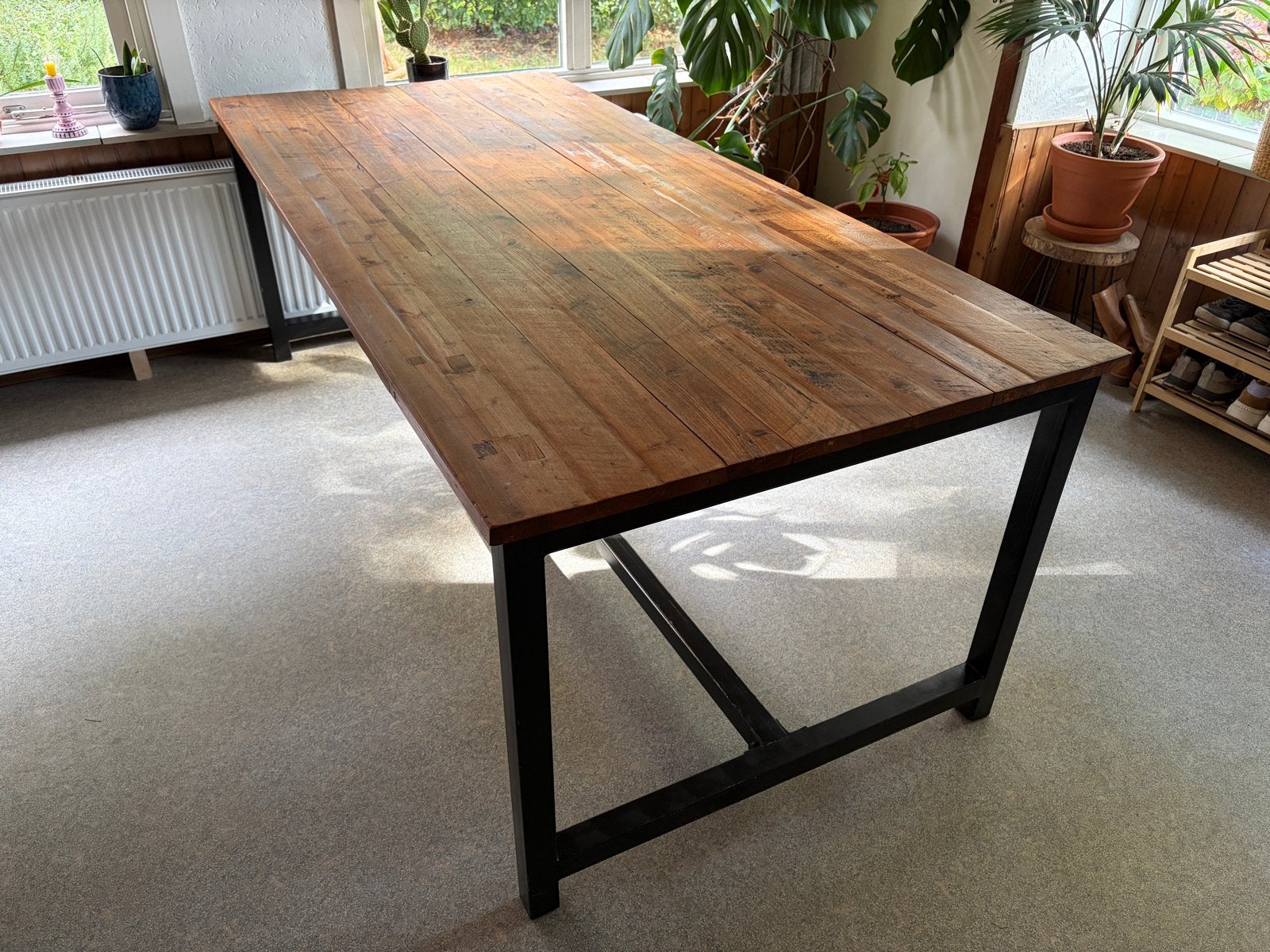 Robuuste Teak Eettafel 220x100x78 cm, Ophalen, Gebruikt, 100 tot 150 cm, Teakhout