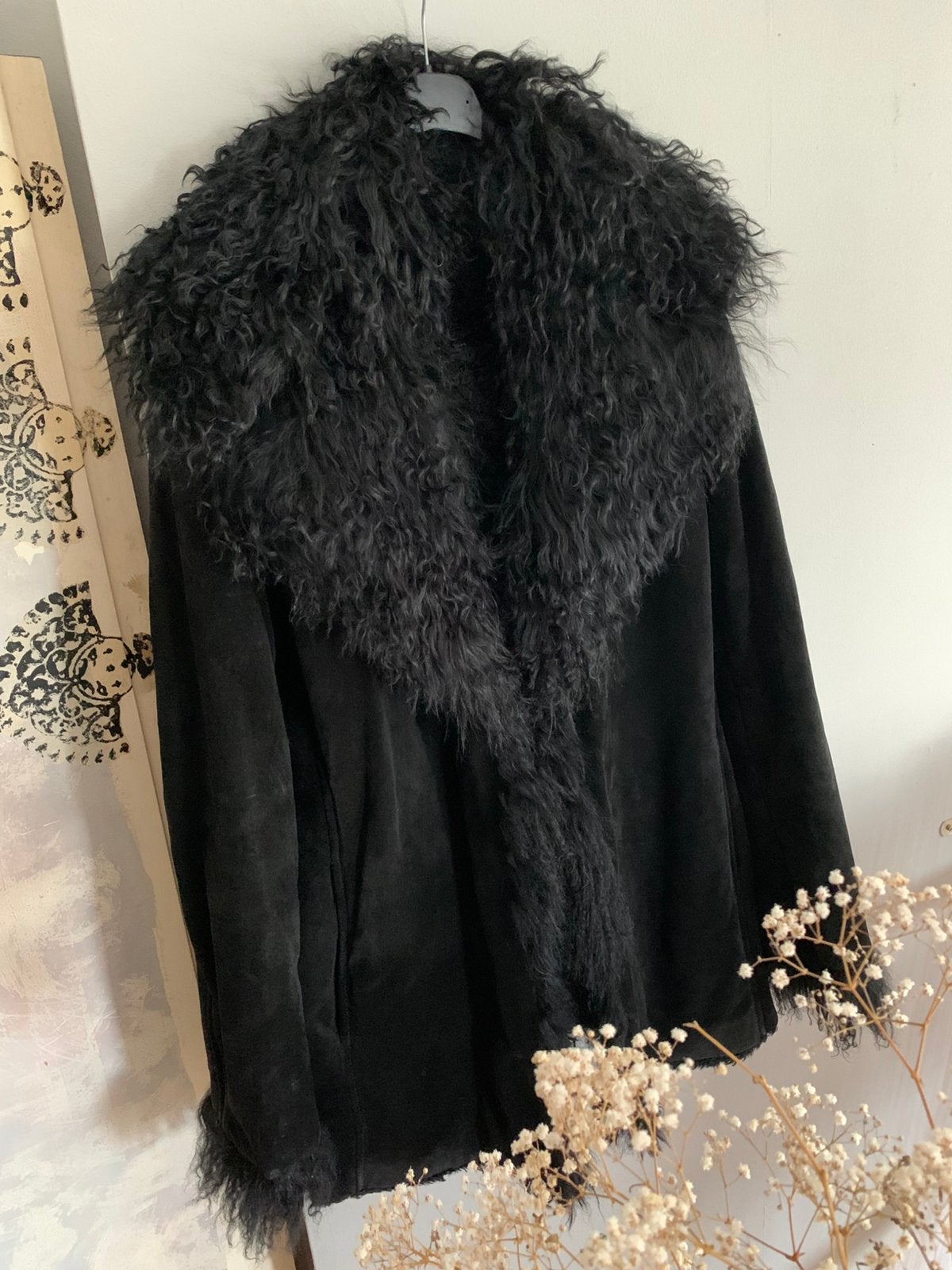 Afghaanse lammy coat mongolian fur M bohemian jas, Kleding | Dames, Maat 38/40 (M), -, Zwart, -