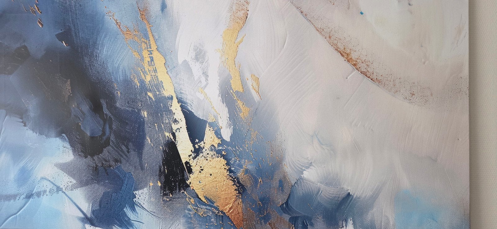 Abstract Canvas Schilderij - Blauw, Wit en Goud, Ophalen