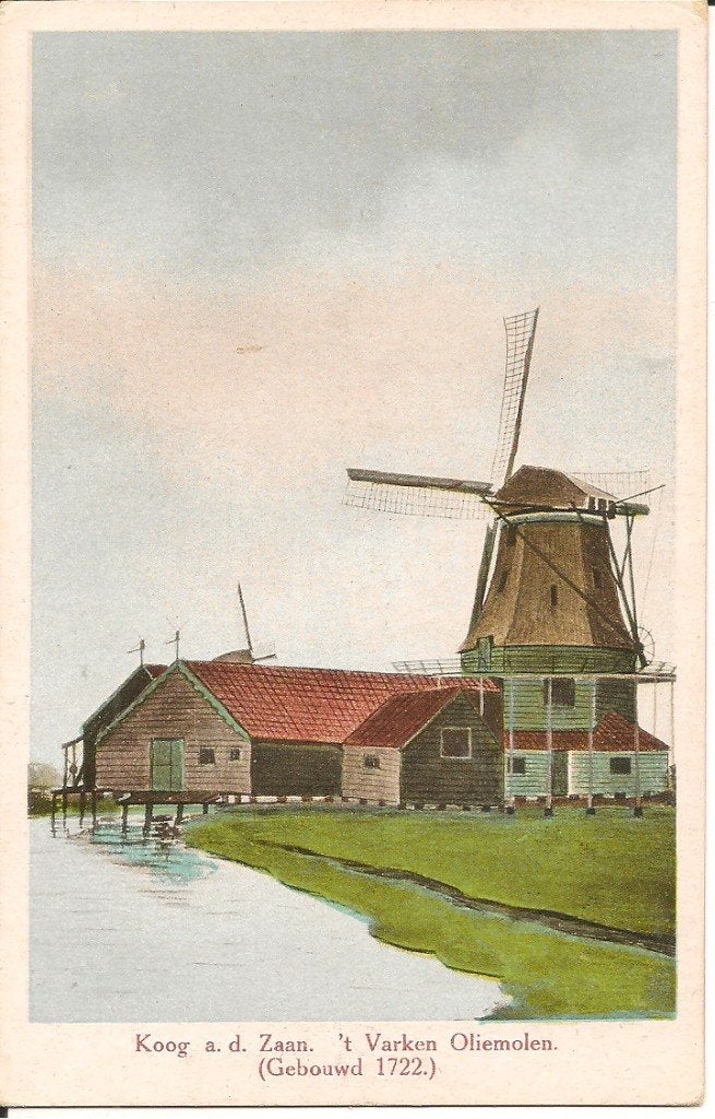 Ansichtkaart Koog a.d. Zaan, 't Varken Oliemolen, Verzamelen, Ophalen of Verzenden, 1920 tot 1940, Gelopen, Noord-Holland