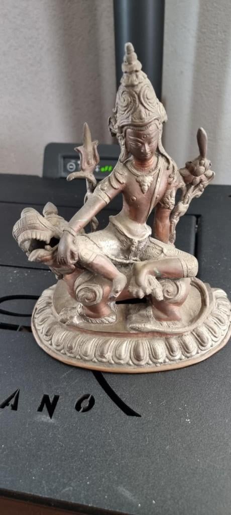 Bronze Beeldje van Simhanada Lokeshvara met drietand, Antiek en Kunst, Antiek | Koper en Brons, Ophalen of Verzenden, Brons