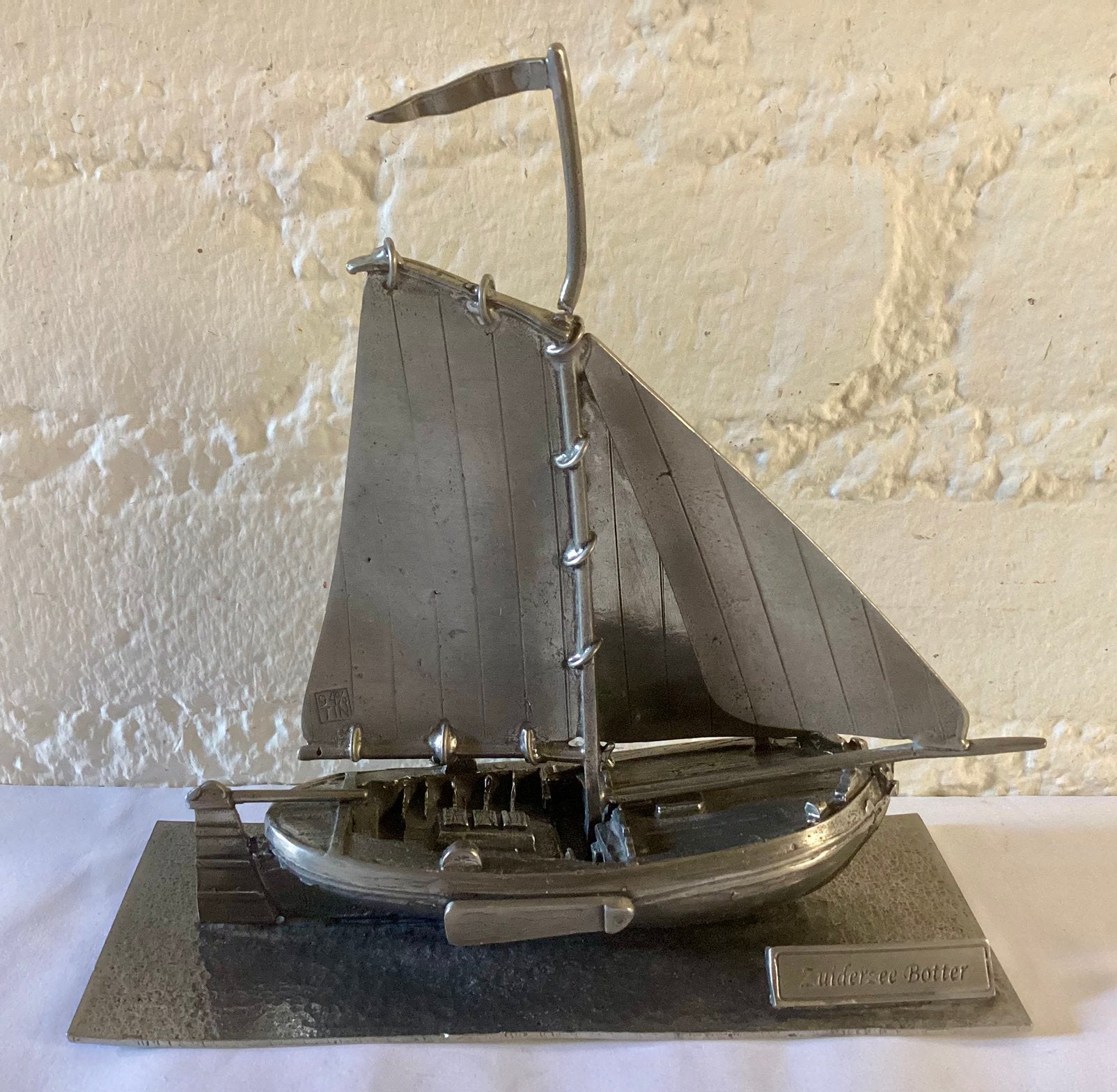Antiek tinnen miniatuur: Zuiderzee Botter. 94% tin., Ophalen of Verzenden