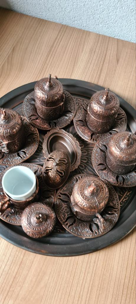 Turkse Koffieset Koper - 6 Kopjes met Dienblad, Ophalen of Verzenden, Koper