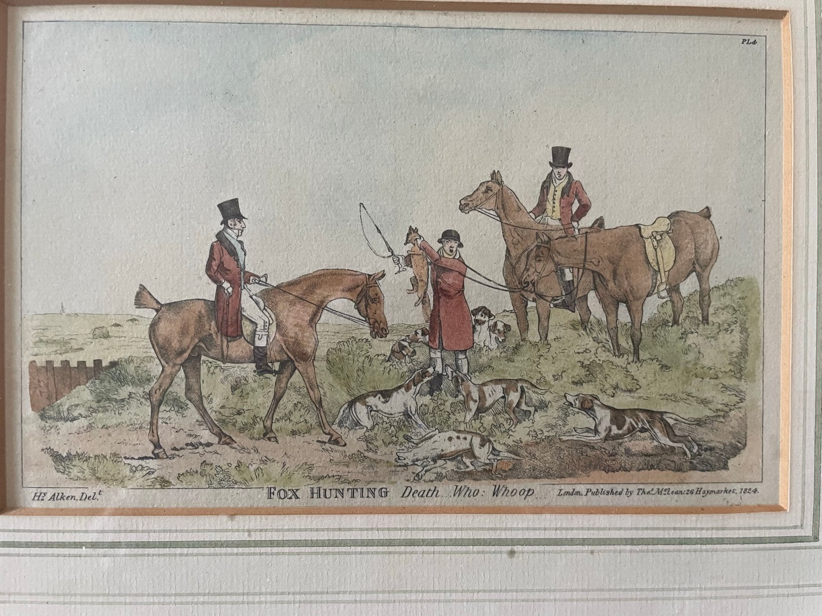 Antieke handgekleurde gravure: Vossenjacht, ca. 1804, Dagelijks leven, 1800 - 1899, Ophalen of Verzenden, Gravure