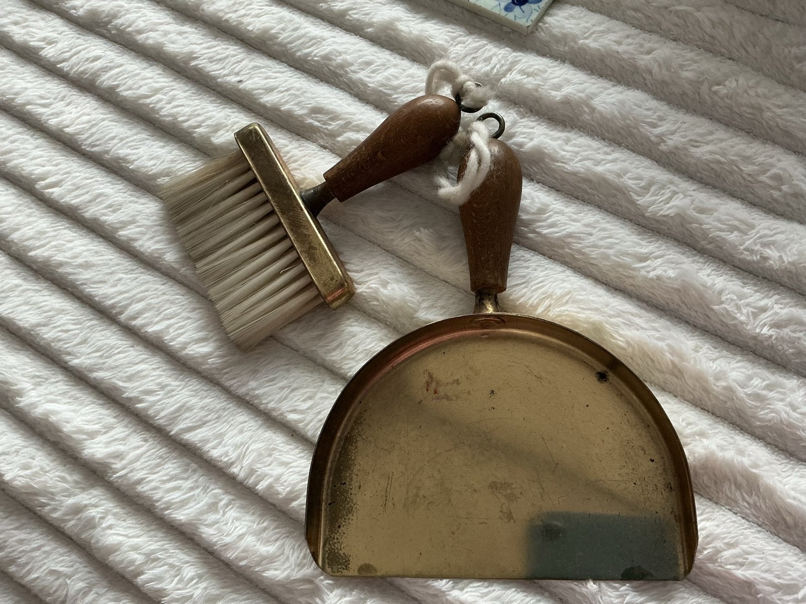 Vintage koperen kruimelveger en blik, Ophalen of Verzenden