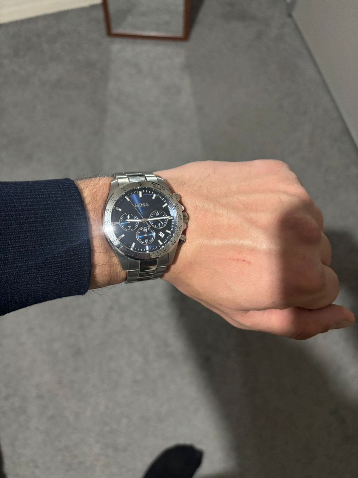 Hugo Boss herenhorloge chronograaf zilver/blauw NIEUW €250, Ophalen, Zo goed als nieuw, Staal, Overige merken