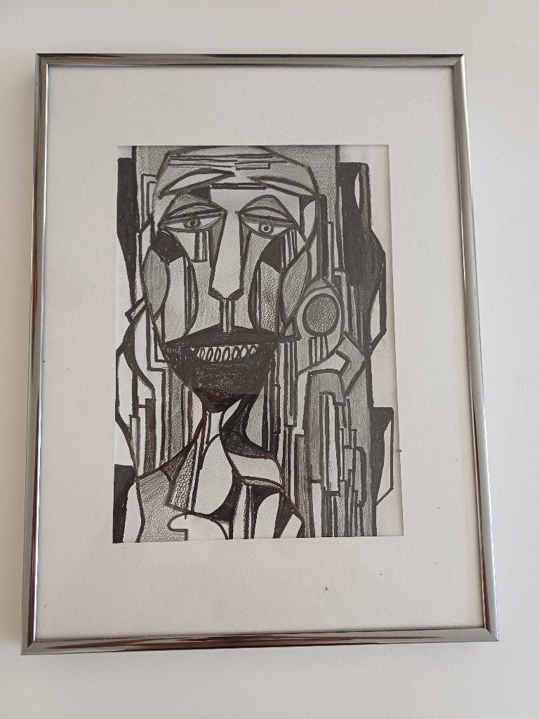 Deze abstracte tekening, ingelijst, Ophalen of Verzenden, Gebruikt, Tekening