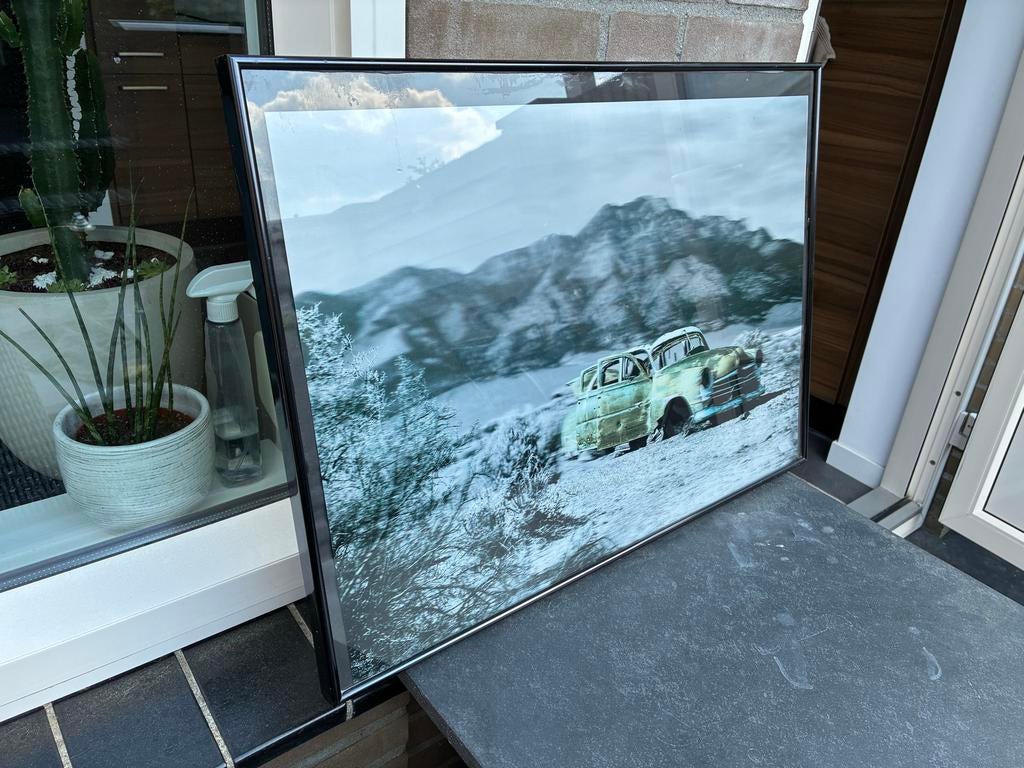 Uniek 3D Schilderij: Oude Auto in Berglandschap, Ophalen