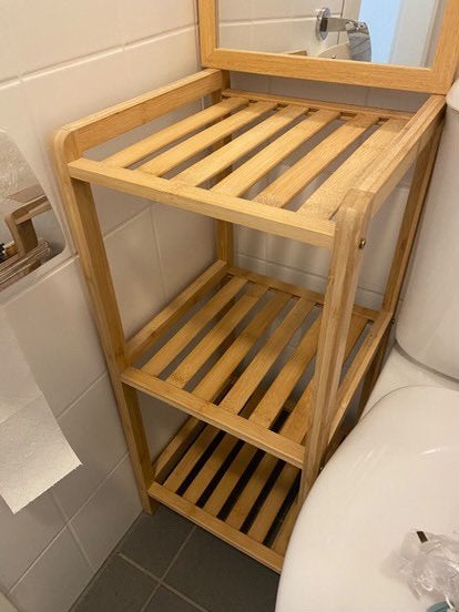Bamboo bathroom shelf with 3 shelves., Ophalen, Zo goed als nieuw