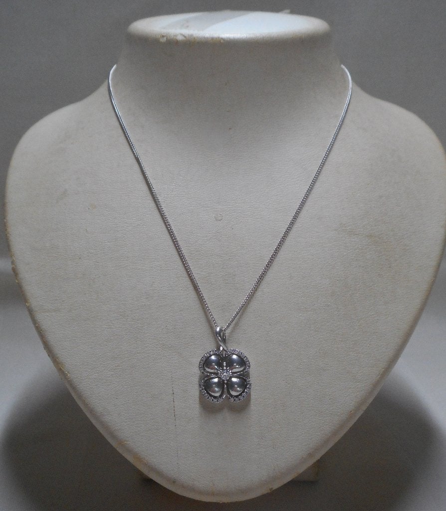 Zilveren ketting met klaver 4 met steentjes nr.075, Met hanger, Verzenden, Zo goed als nieuw, Zilver