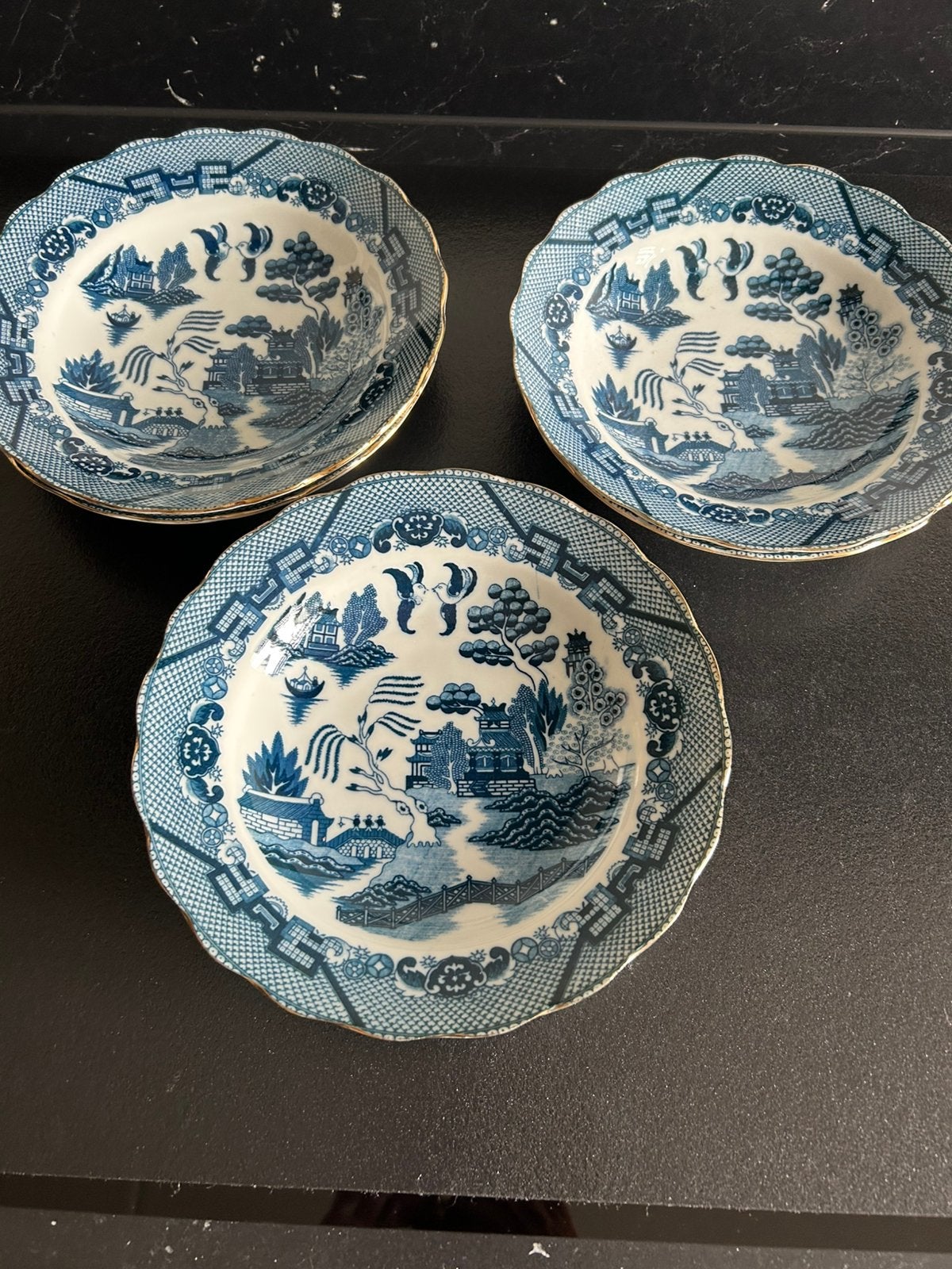 6 antieke borden delftsblauw Blue Willow, Ophalen of Verzenden