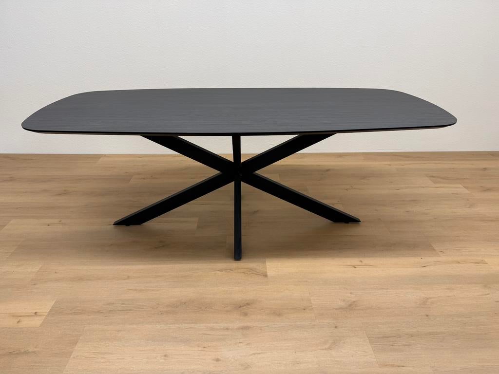 Deens ovaal eettafel HPL eiken 220x100 - Direct Leverbaar, 100 tot 150 cm, 200 cm of meer, Ophalen of Verzenden, Zo goed als nieuw