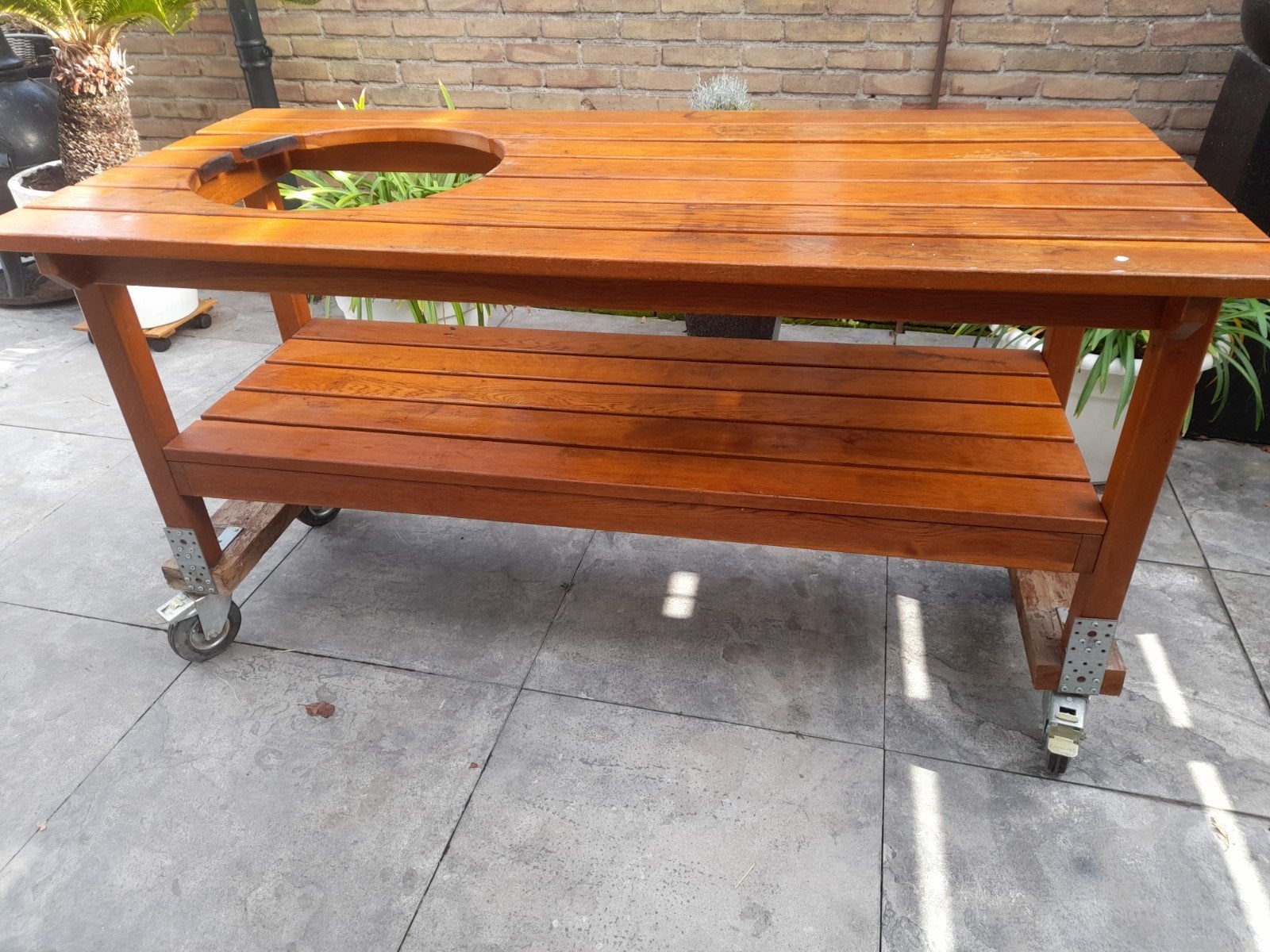 Houten BBQ-tafel Big green Egg medium, Ophalen, Gebruikt, Rechthoekig, Hout