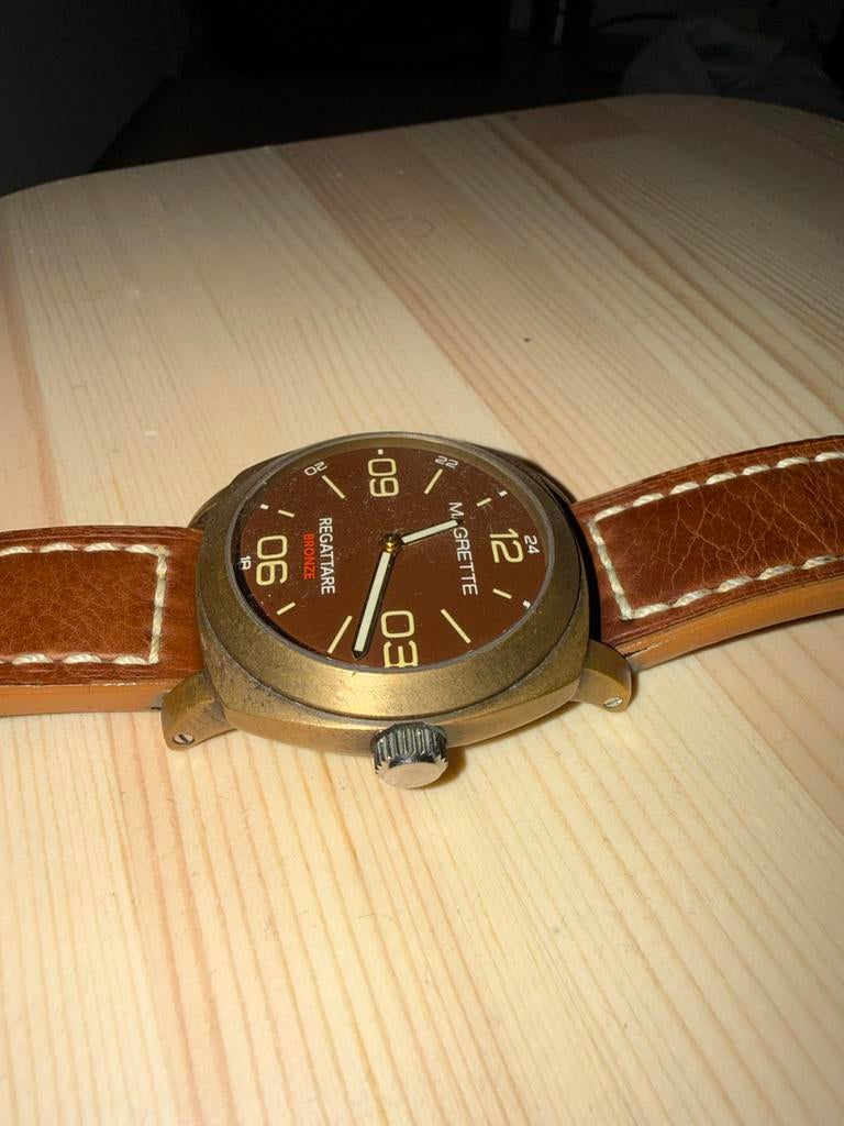 Uniek Magrette Regattare Bronze horloge - Erfstuk, Sieraden, Tassen en Uiterlijk, Horloges | Heren, Overige merken, Overige materialen