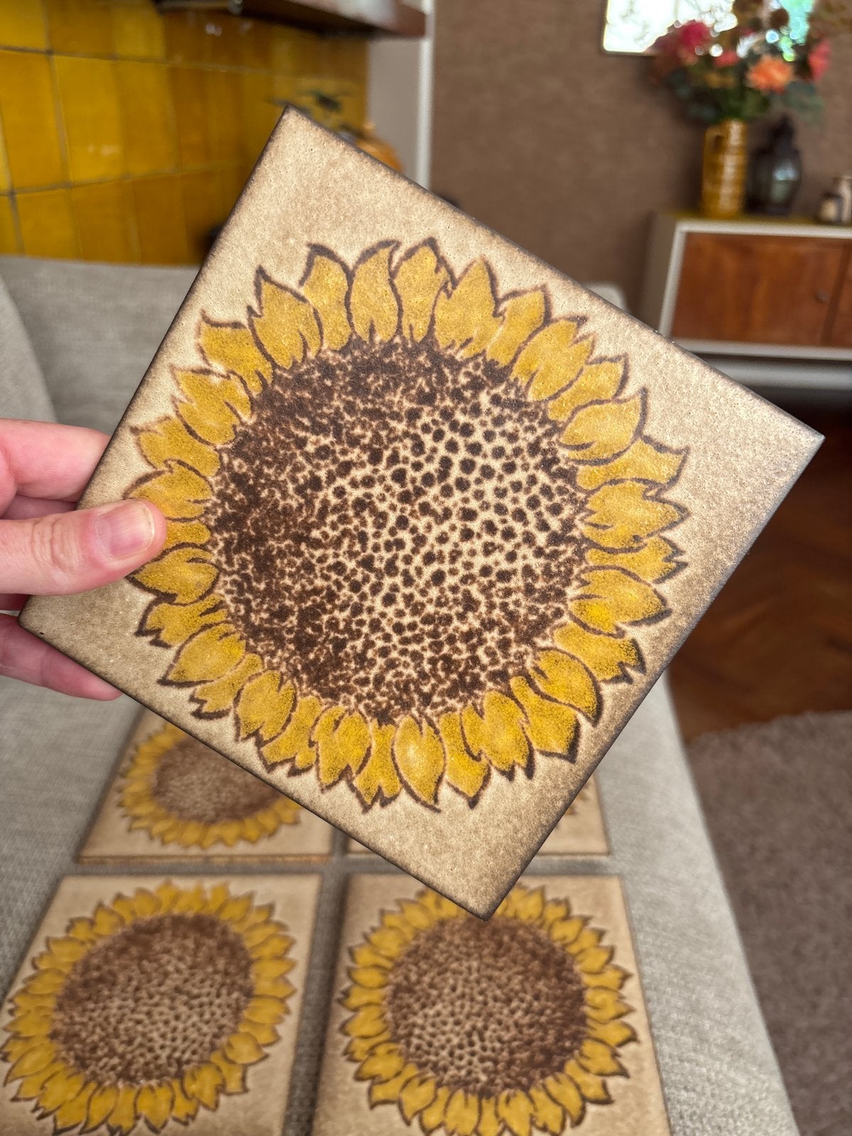10 zonnebloem tegeltjes 15x15 cm, Ophalen, Keramiek, Overige typen, Nieuw