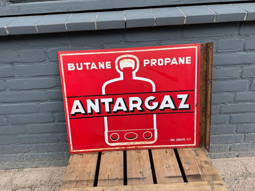Vintage Antargaz Emaille Reclamebord - Butaan Propaan, Ophalen of Verzenden
