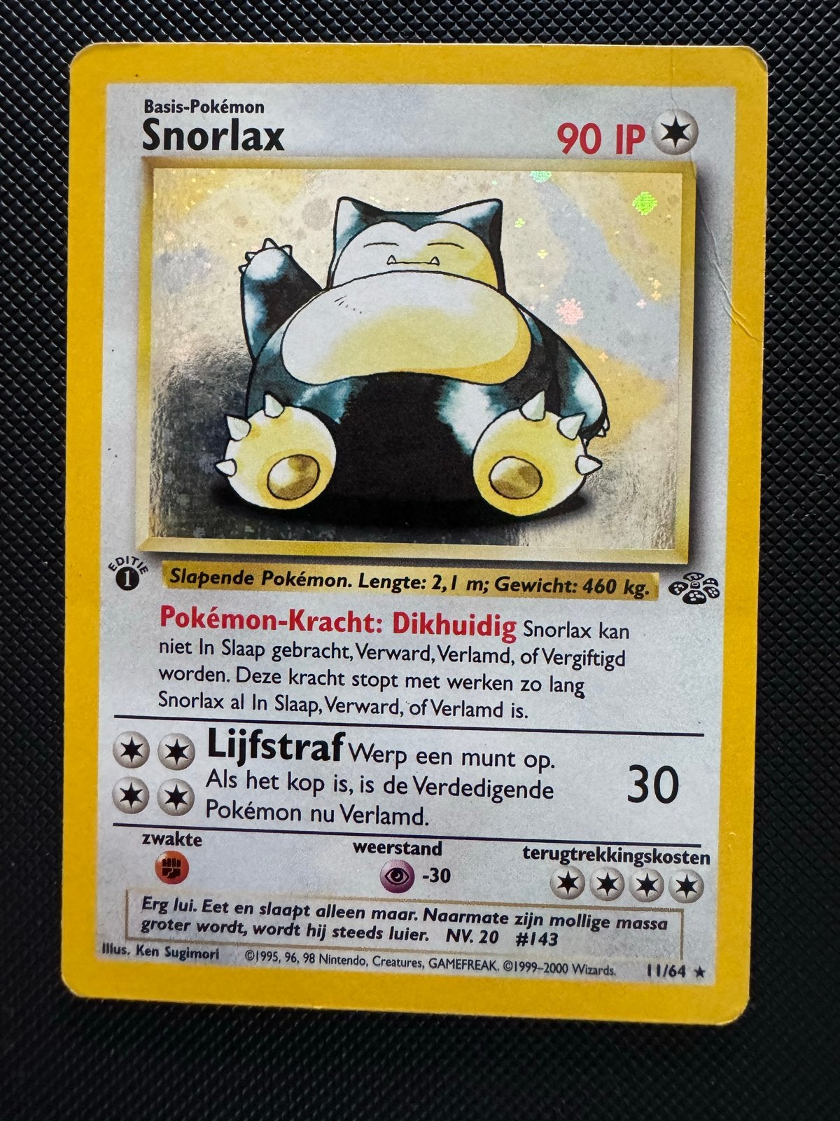 Snorlax #11 Holo Jungle 1st Edition Nederlands Pokémon Kaart, Ophalen of Verzenden, Gebruikt, Losse kaart, Foil