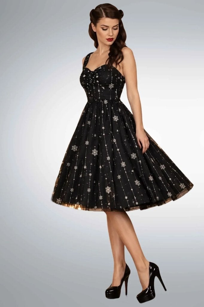Hell Bunny jurk, fifties dress sneeuwvlokken medium, nieuw, Maat 38/40 (M), Zwart, Nieuw, Ophalen of Verzenden