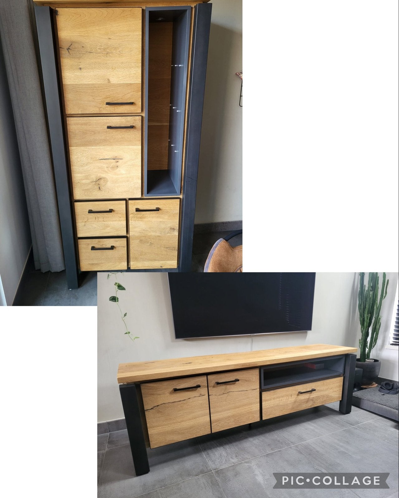 Industriële meubelset | TV-meubel + opbergkast | Eikenlook, Ophalen, Zo goed als nieuw, 25 tot 50 cm, Minder dan 100 cm