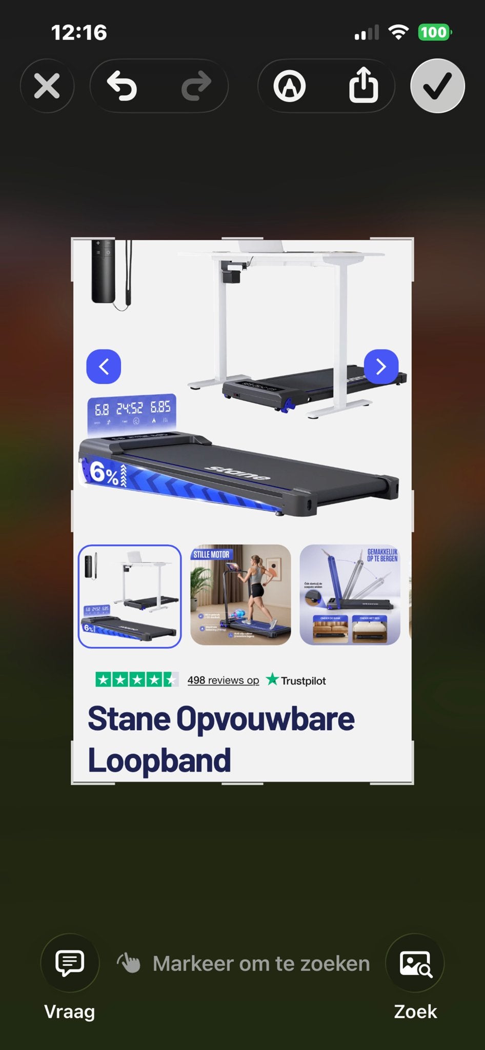 Stane Opvouwbare Loopband met Verstelbare Helling (0-6%), Ophalen of Verzenden, Zo goed als nieuw, Metaal, Loopband