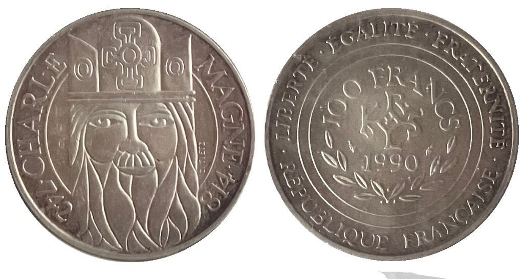 Frankrijk 100 francs 1990 Karel de Grote - UNC, Verzenden, Frankrijk, Losse munt, Zilver