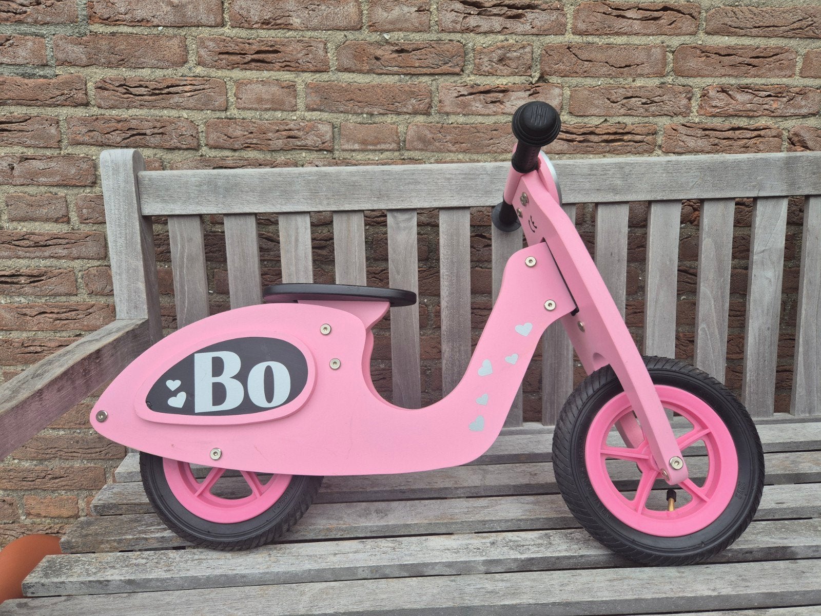 Roze houten loopfiets scooter voor kinderen, Kinderen en Baby's, Ophalen of Verzenden, Gebruikt, Loopfiets