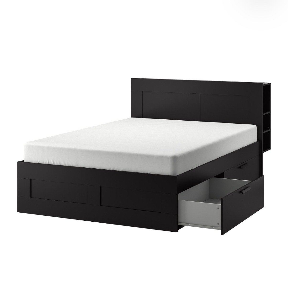 IKEA BrIMNES bedframe met opbergruimte en hoofdeinde, Huis en Inrichting, Ophalen, Gebruikt, Zwart, Tweepersoons