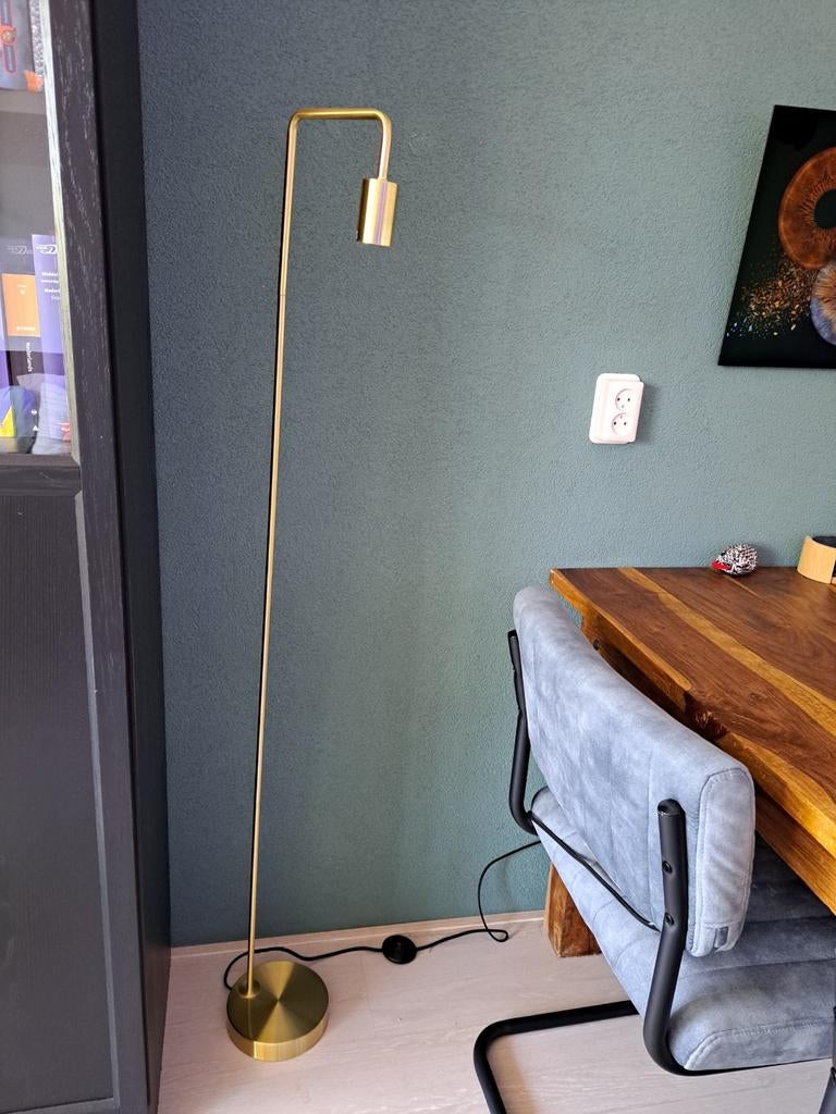 Vloerlamp Praag - antiek brons - 145x18x22, Ophalen, 100 tot 150 cm, Zo goed als nieuw, Goud