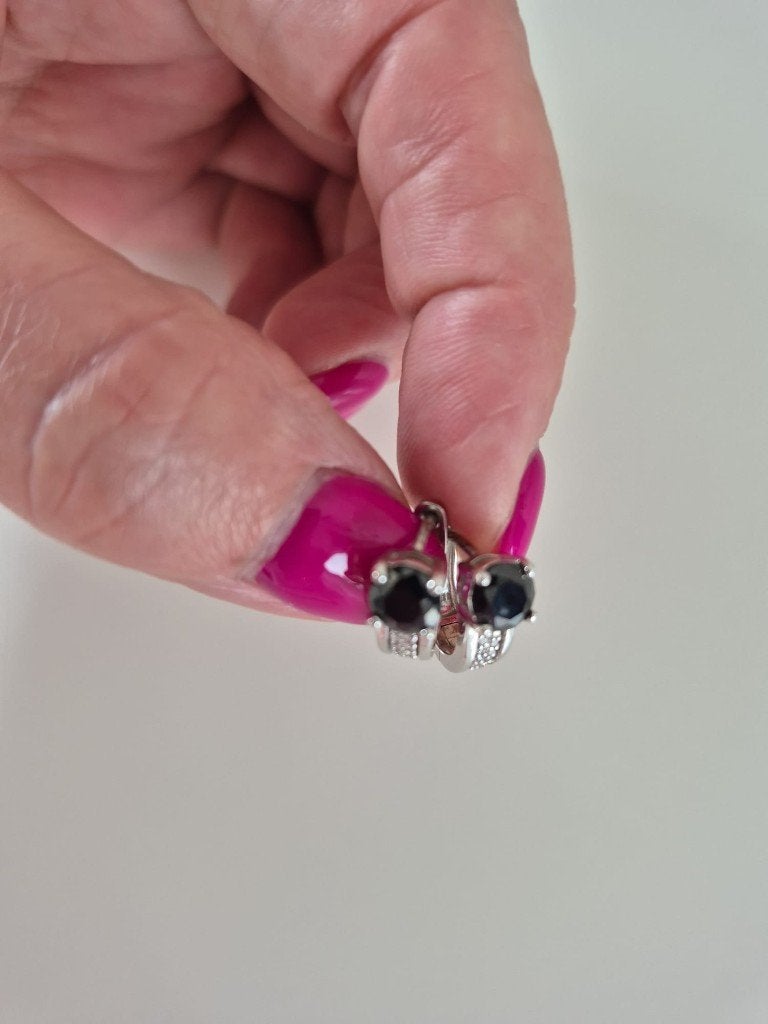 Zinzi zilveren oorhangers met zwarte steen, Sieraden, Tassen en Uiterlijk, Hangers, Met edelsteen, Zwart, Ophalen of Verzenden