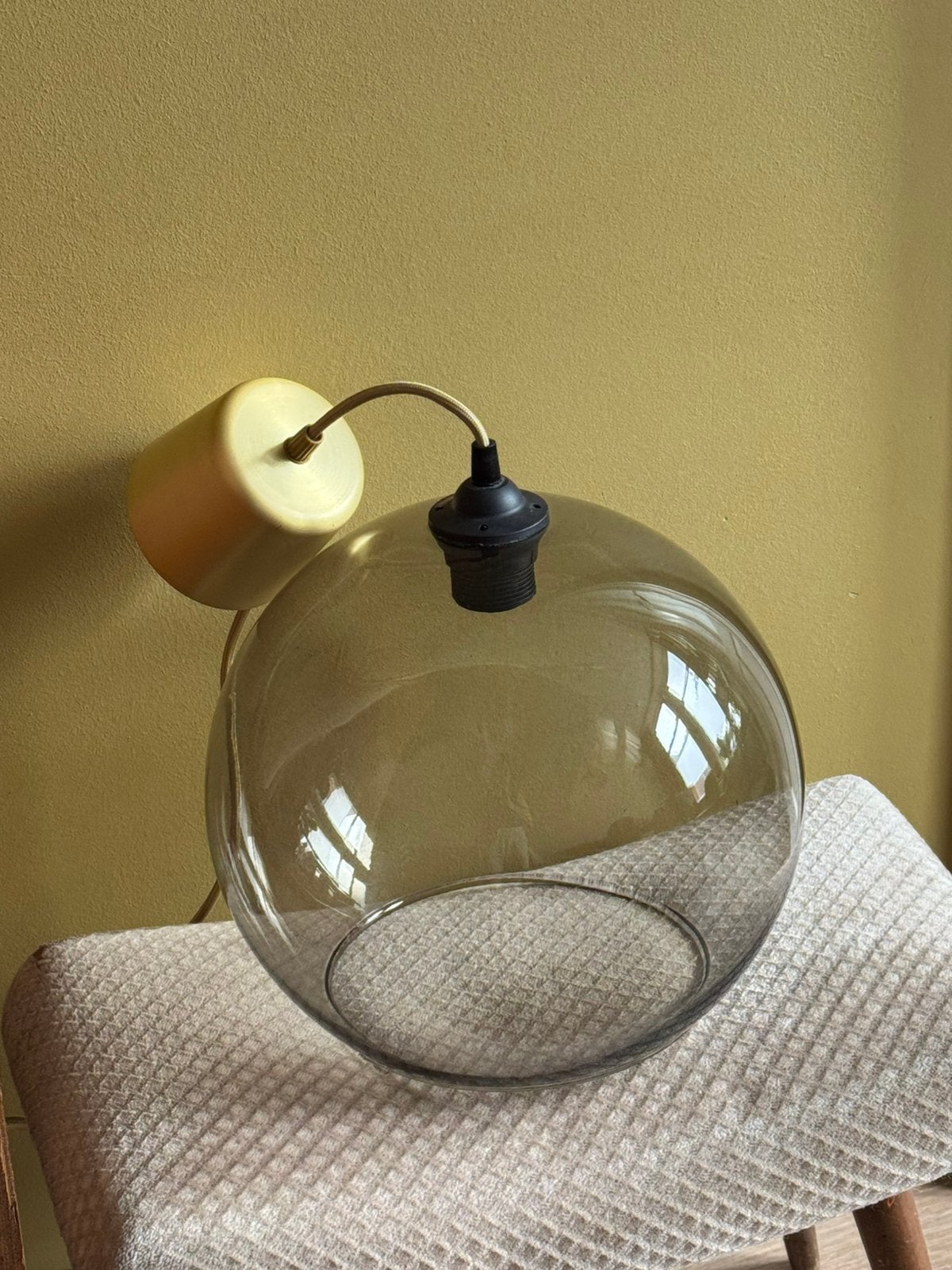 Hanglamp rond, rookglas met goud, Ophalen, Zo goed als nieuw, Glas