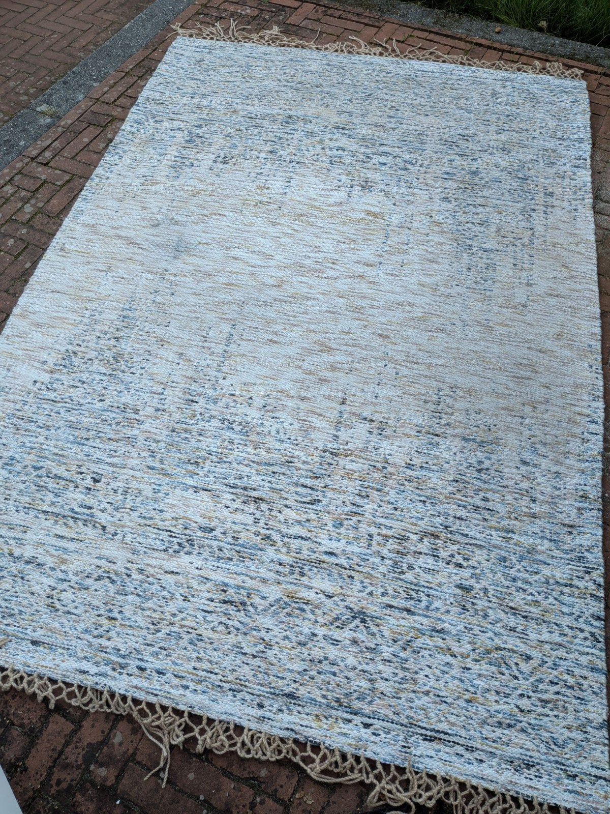 Vloerkleed 170x240 cm - Teal/Beige Wolmix, Ophalen, Gebruikt, Blauw, 150 tot 200 cm