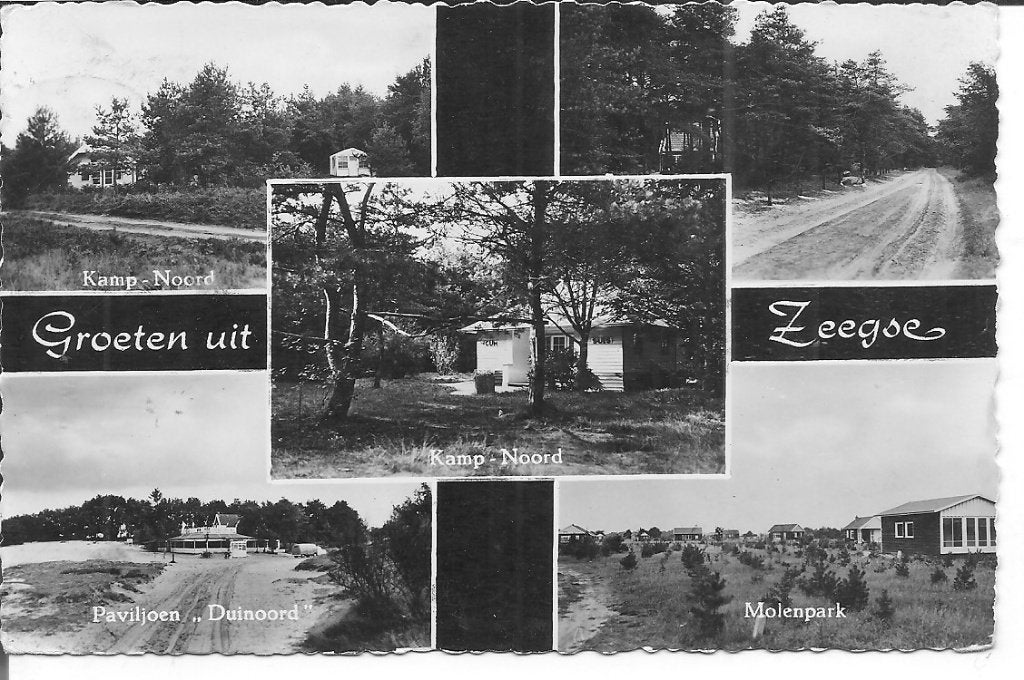 Groeten uit Zeegse, Kamp Noord, Duinoord, Molenpark 1958, Ophalen of Verzenden, 1940 tot 1960, Gelopen, Drenthe