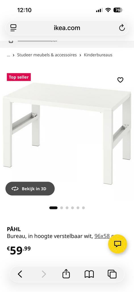 IKEA PÅHL Bureau, wit, in hoogte verstelbaar, Ophalen, In hoogte verstelbaar, Zo goed als nieuw, IKEA