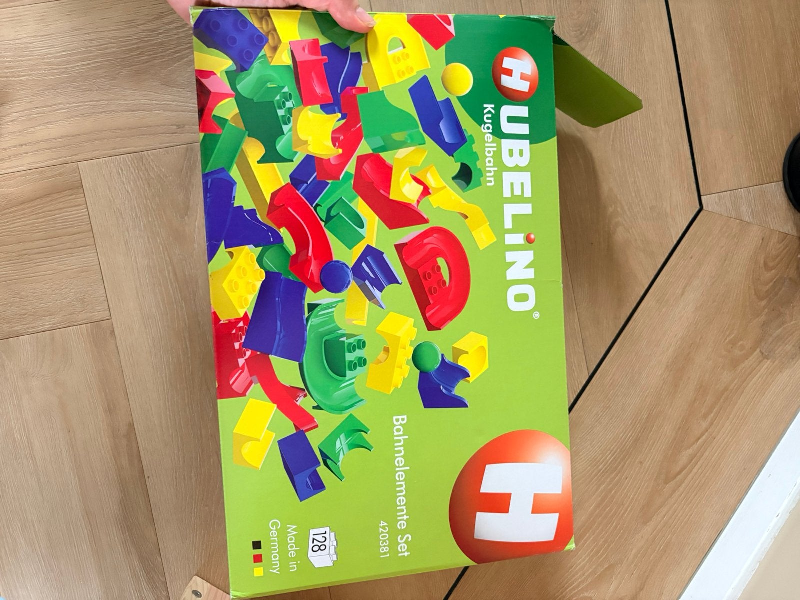 Hubelino knikkerbaan ellementen 128 delig + bouwplaat, Ophalen, Nieuw