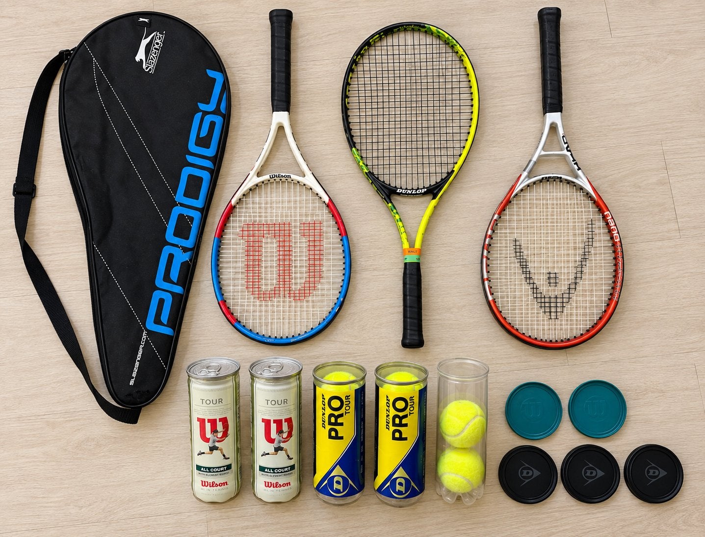 Complete tennis set: 3 rackets, ballen en tas