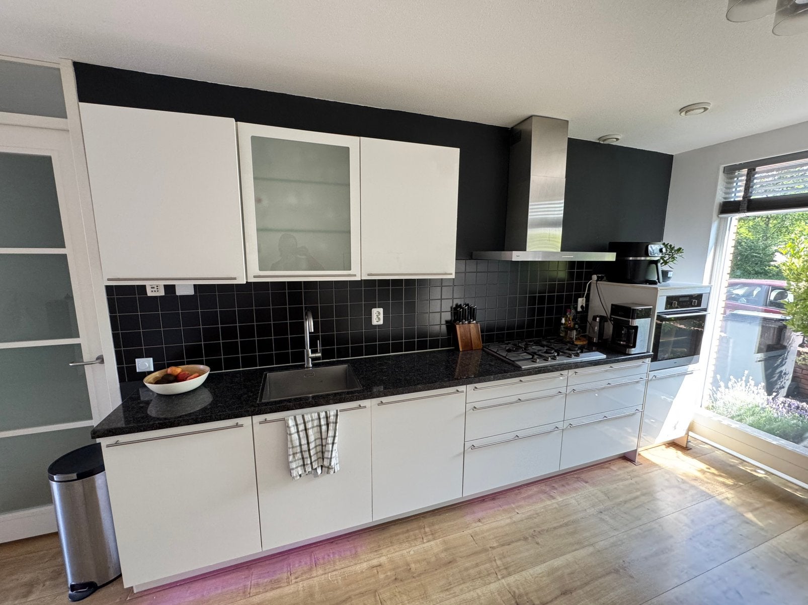 Witte hoogglans keuken 4.05m compleet oven+fornuis 2015, Ophalen, Zo goed als nieuw, Wit, Graniet of Steen
