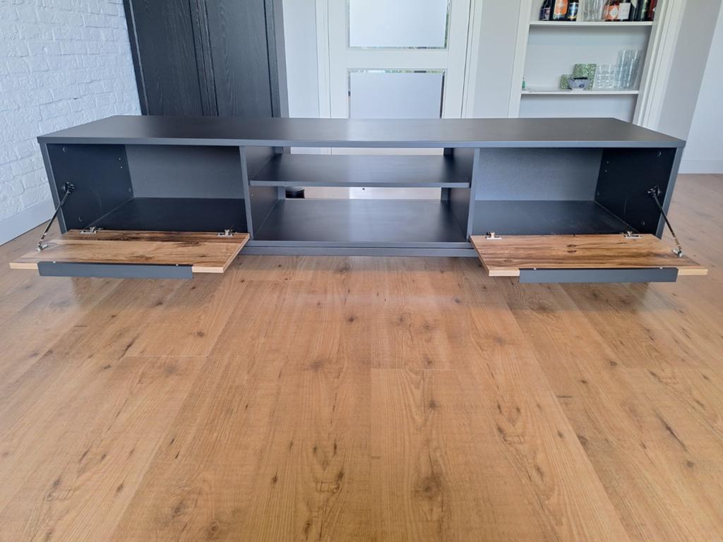 TV-dressoir Luc - Antraciet/Eikenkleur - 44x185x48 cm, Ophalen, 25 tot 50 cm, 150 tot 200 cm, Minder dan 100 cm