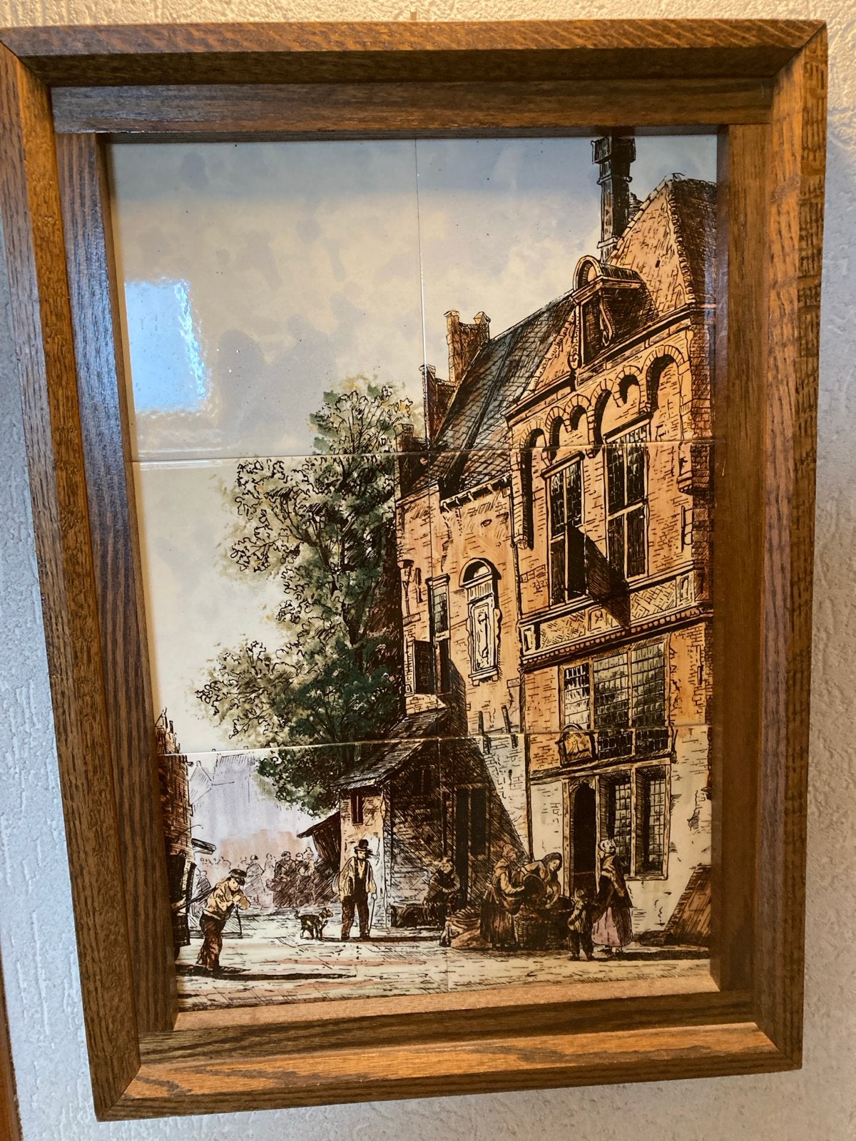Ingelijste tegeltableau met Hollands straatbeeld, Ophalen of Verzenden