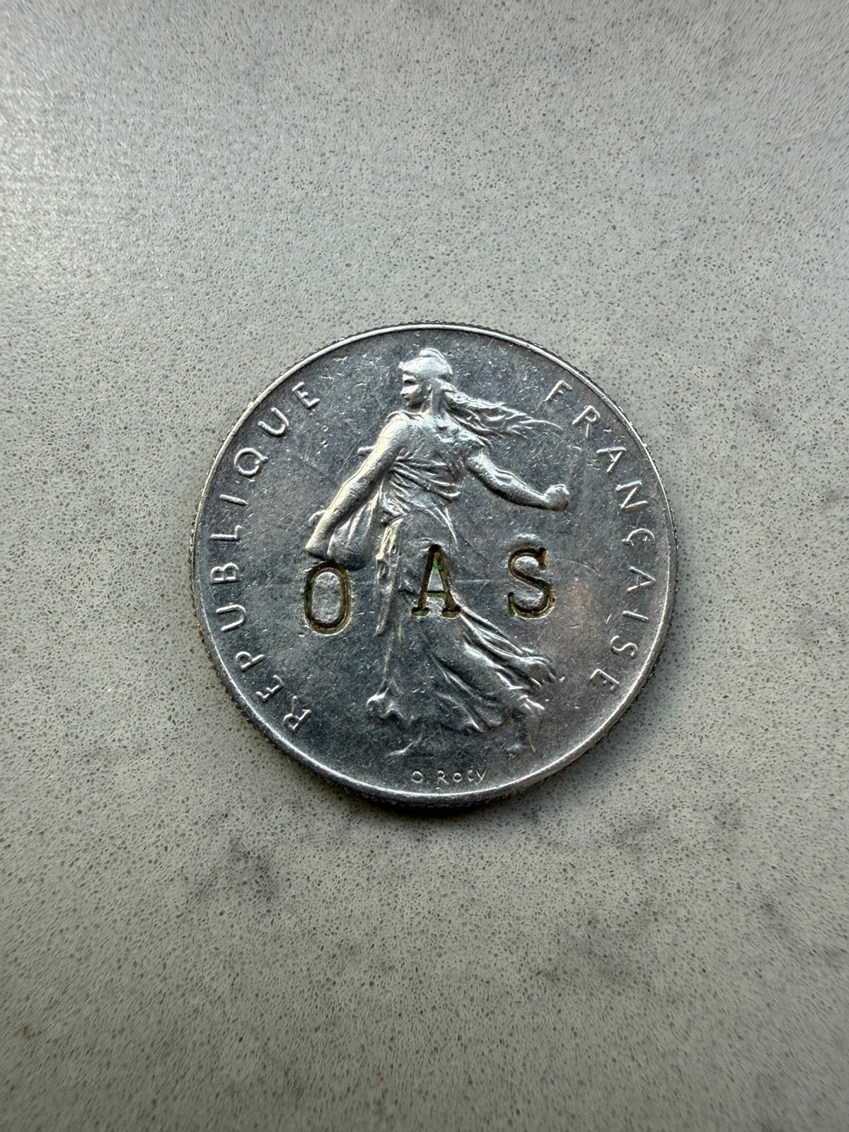 Franse 1 franc 1960 met OAS-inslag, Ophalen of Verzenden, Vóór koninkrijk, Overige waardes, Losse munt