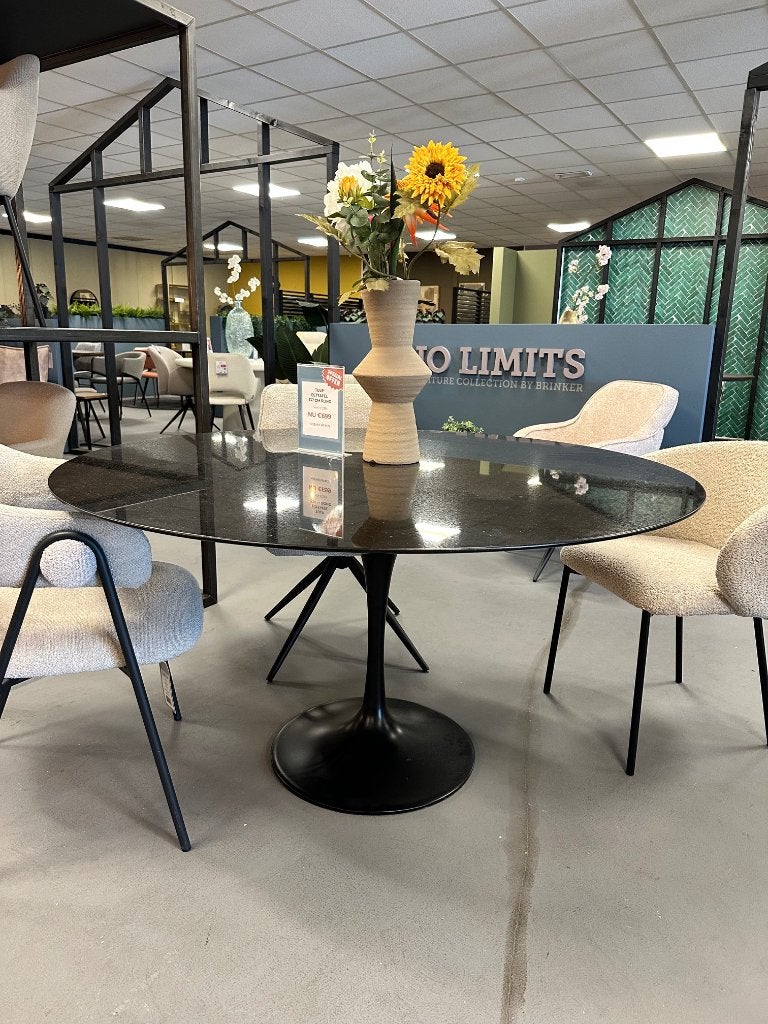Tulp tafel rond - zwart ronde tafel graniet - Tulp eettafel, Huis en Inrichting, Ophalen, Nieuw, Bruin, Vijf, Zes of meer stoelen